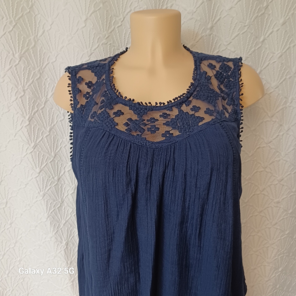 JohnPaulRichard Women L Blue Asymmetrical Tiered Blouse - Picture 5 of 14